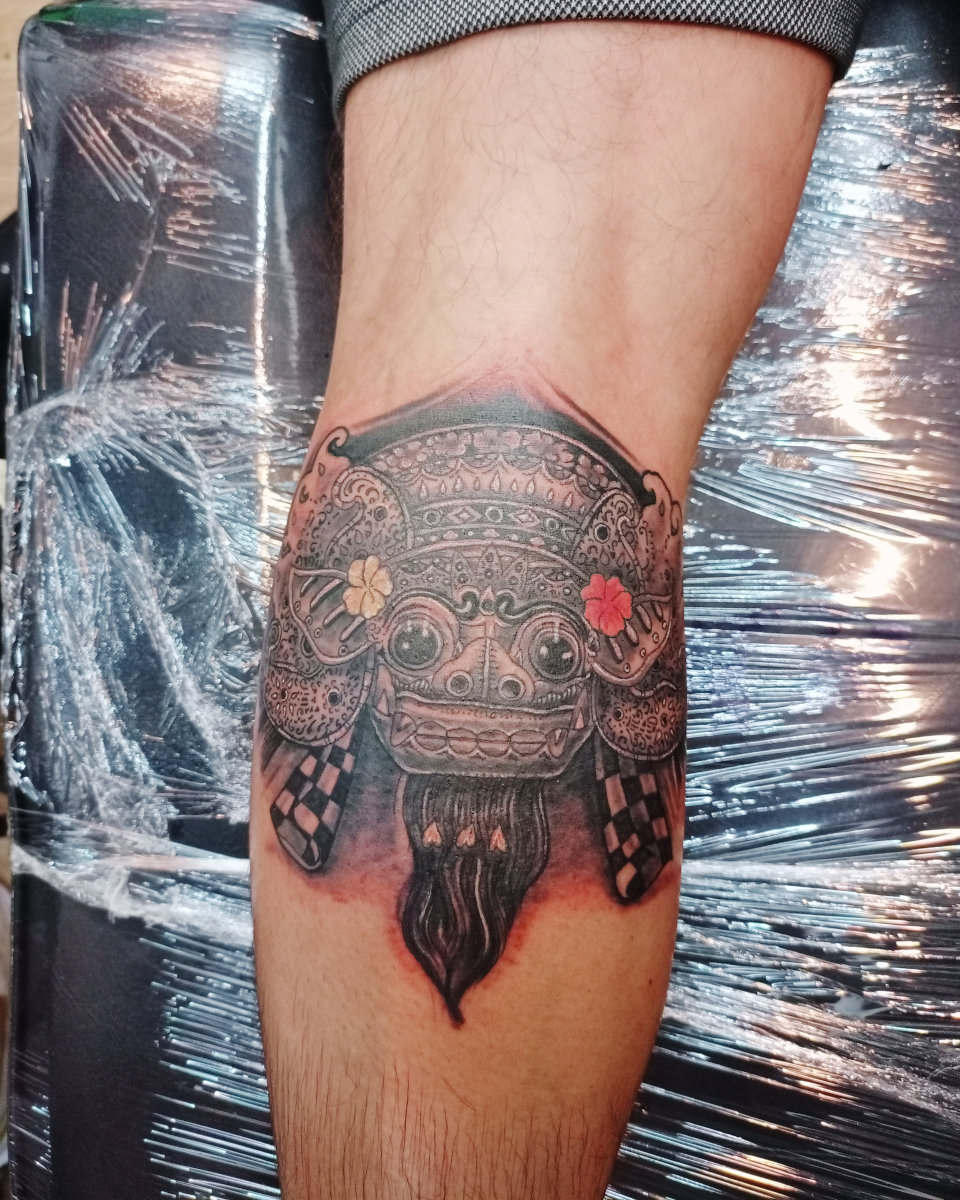 Anahata Ink Tattoo Kuta Bali - Medium Barong Tattoos on the Calf