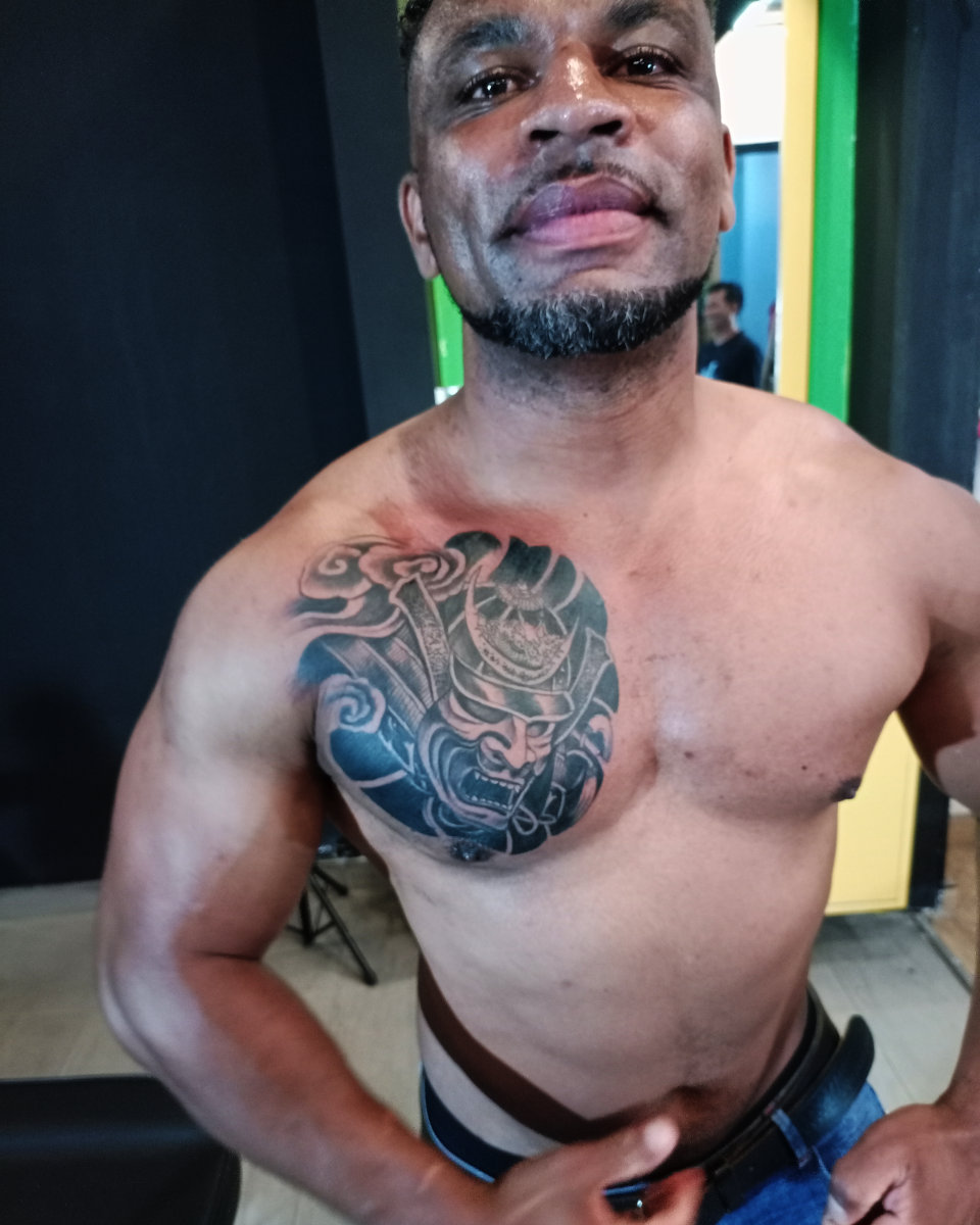 Anahata Ink Tattoo Kuta Bali - Black Samurai Tattoo on the chest