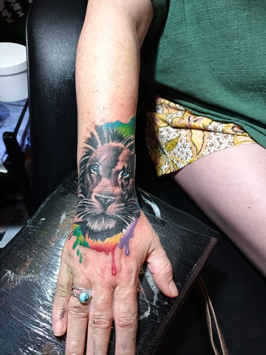 Anahata Ink Tattoo Kuta Bali - Small Colorful Lion Tattoo