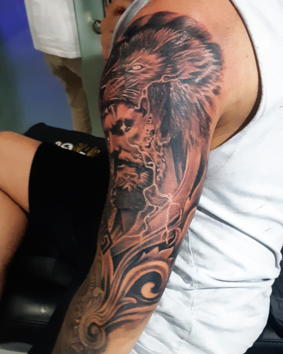 Anahata Ink Tattoo Kuta Bali - Full Sleeve Zeus Tattoo