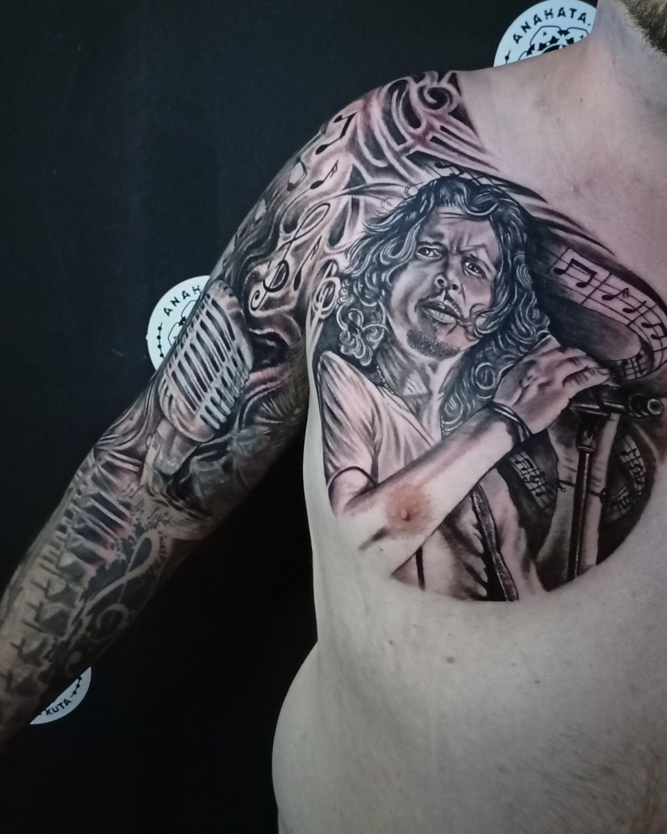 Anahata Ink Tattoo Kuta Bali - Chest Potrait Tattoo of Cris Cornell