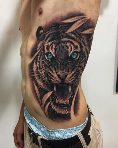 Anahata Ink Tattoo Kuta Bali - Realism Tiger on Rib