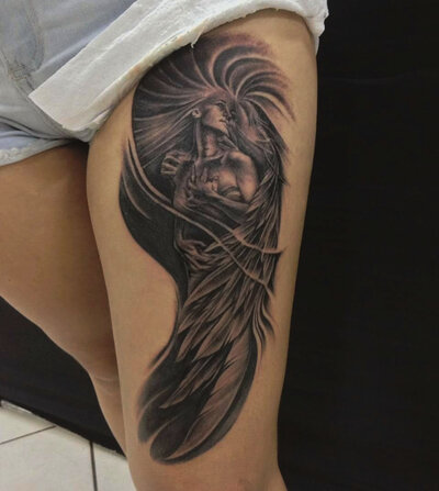 Anahata Ink Tattoo Kuta Bali - Upper Leg Angel Tattoo