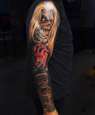 Anahata Ink Tattoo Kuta Bali - Full Sleeve Bali Tattoo Iron Maiden Theme
