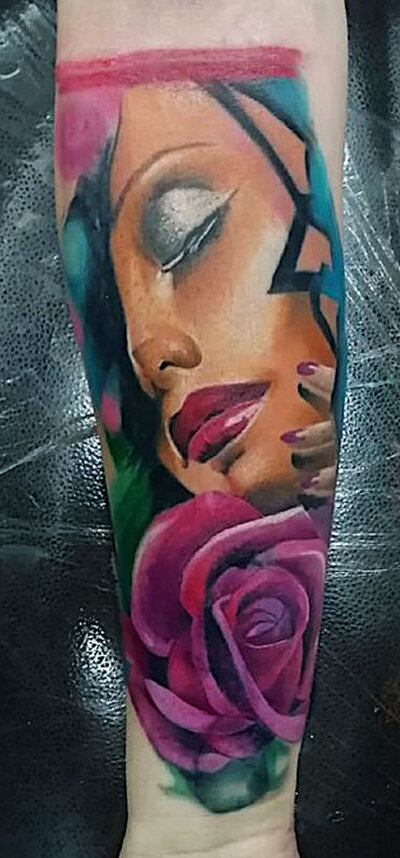 Anahata Ink Tattoo Kuta Bali - Arm Sleeve Color Tattoo of Beautiful Girl